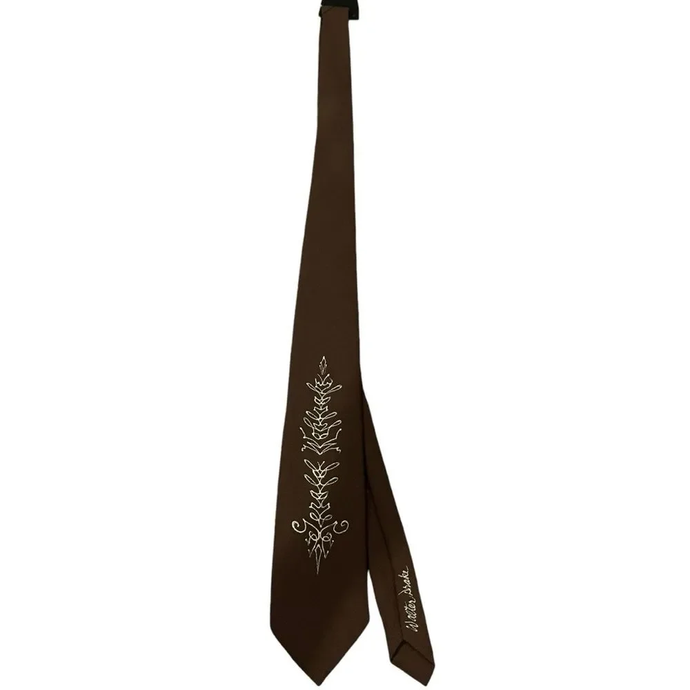 Vintage 1960s Walter Drake Handpainted Skinny Necktie Brown w/ White Swirl Motif
